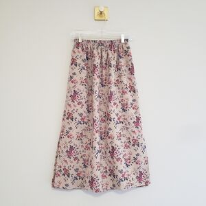 BonWorth Vintage Pull-on Floral Maxi Skirt Small Tan A-Line Elastic Waist Full